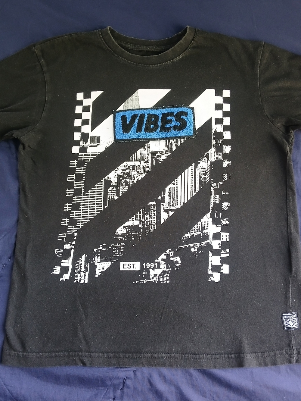 South Pole Black Tee with Blue VIBES Patch Size (10-12)